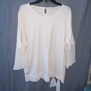 Riani Cream Chiffon Mixed Media Tie Front Long Sleeve Blouse 16 Germany Wool